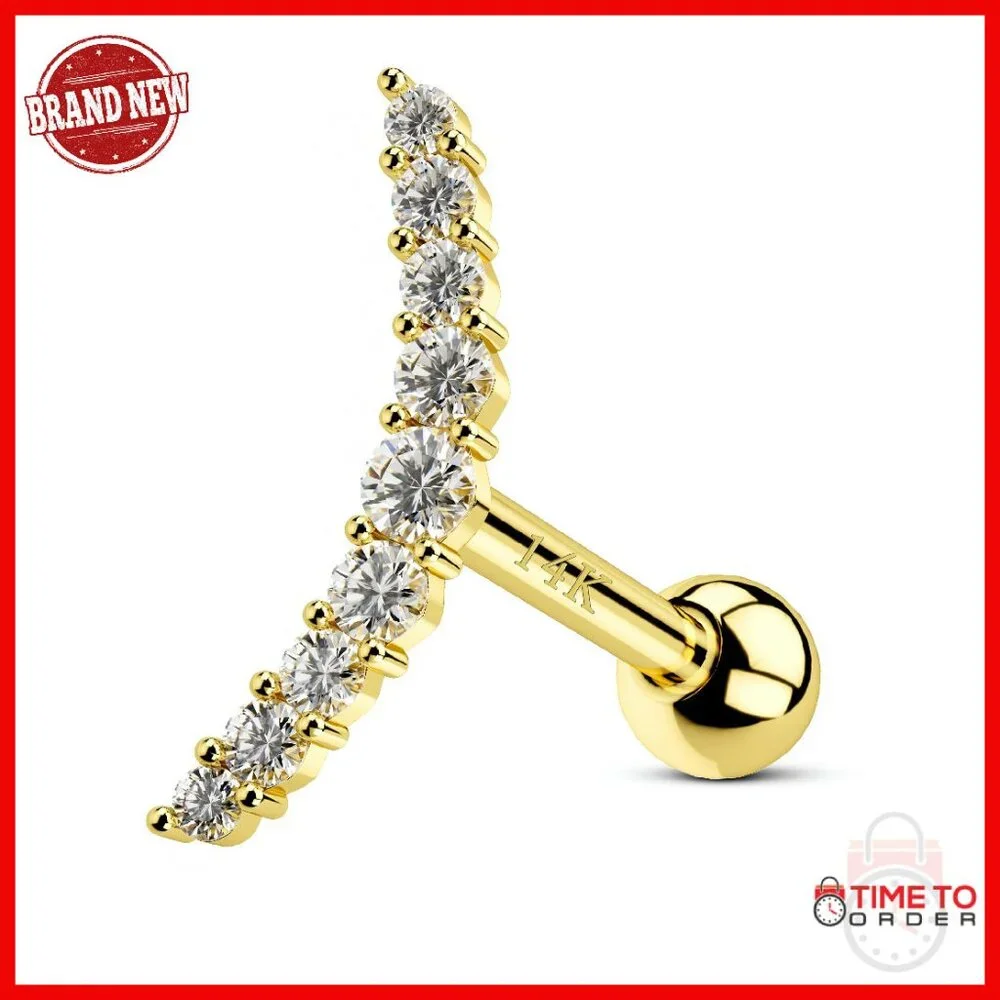 14K Solid Gold Cartilage Stud Earring 16g 8mm Screw Back